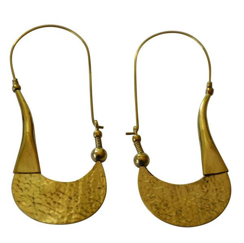 Ohrringe Haken Sichel schraffiert Messing antik golden nickelfrei Tribal Brass Piercing - chic - net.de