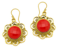 Load image into Gallery viewer, Ohrringe Jaspis facettiert Blume Bögen Messing antik golden Tribal 25 mm - chic - net.de

