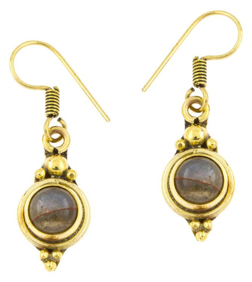 Ohrringe Kreis Labradorit Punkte Dreiecke Messing Brass antik golden Tribal Ohrhänger - chic - net.de