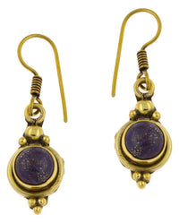 Cargar imagen en el visor de la galería, Ohrringe Kreis Lapis Punkte Dreiecke Messing Brass antik golden Tribal Ohrhänger - chic - net.de
