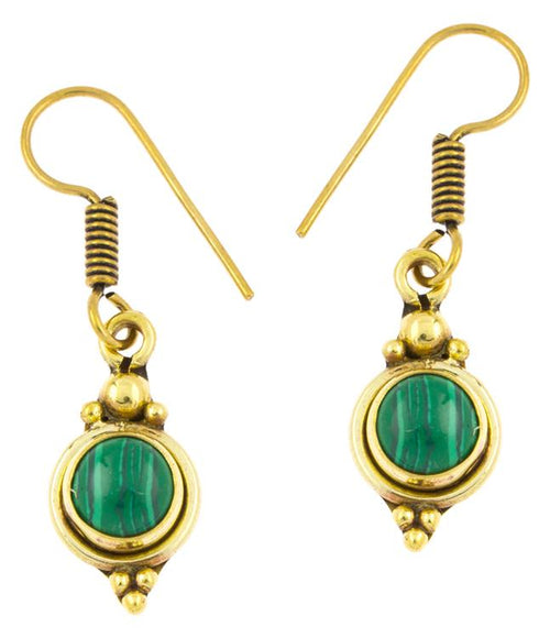 Ohrringe Kreis Malachit Punkte Dreiecke Messing Brass antik golden Tribal Ohrhänger - chic - net.de