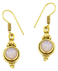 Load image into Gallery viewer, Ohrringe Kreis Mondstein Punkte Dreiecke Messing Brass antik golden Tribal Ohrhänger - chic - net.de
