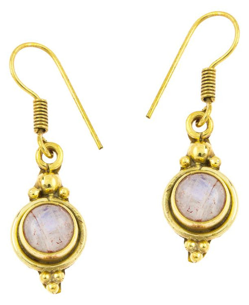 Ohrringe Kreis Mondstein Punkte Dreiecke Messing Brass antik golden Tribal Ohrhänger - chic - net.de