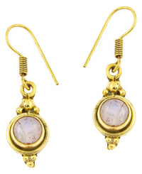 Load image into Gallery viewer, Ohrringe Kreis Mondstein Punkte Dreiecke Messing Brass antik golden Tribal Ohrhänger - chic - net.de
