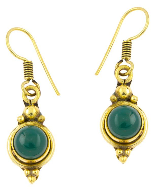 Ohrringe Kreis Onyx grün Punkte Dreiecke Messing Brass antik golden Tribal Ohrhänger - chic - net.de