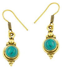 Load image into Gallery viewer, Ohrringe Kreis Türkis Punkte Dreiecke Messing Brass antik golden Tribal Ohrhänger - chic - net.de
