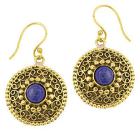 Load image into Gallery viewer, Ohrringe Lapis Lazuli Kreise rund Spiralbögen Messing antik golden Tribal 22 mm - chic - net.de
