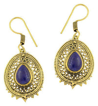 Load image into Gallery viewer, Ohrringe Lapis Tropfen oval Zacken Kreise Messing antik golden Tribal - chic - net.de
