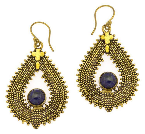 Ohrringe Lapis Zopf Tropfen Punkte Kreuz Messing antik golden Ohrhänger Tribal Brass - chic - net.de
