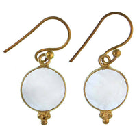 Load image into Gallery viewer, Ohrringe Mondstein Kreis Dreieck Messing antik golden Damen Ohrhänger weiß Schmuck - chic - net.de
