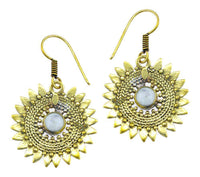 Load image into Gallery viewer, Ohrringe Mondstein Stein Zopf Blätter Punkte Dreiecke Messing Ohrhänger weiß nickelfrei gold Tribal - chic - net.de
