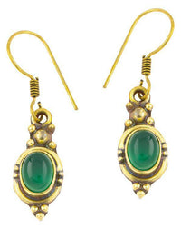 Cargar imagen en el visor de la galería, Ohrringe oval Onyx grün Punkte Dreiecke Messing Brass antik golden Tribal Ohrhänger - chic - net.de
