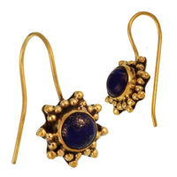 Load image into Gallery viewer, Ohrringe Sternform kleine Kugeln Lapis Lazuli Lila rund Messing glänzend antik golden - chic - net.de
