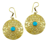 Load image into Gallery viewer, Ohrringe Türkis Herz Kreis Dreiecke Messing Ohrhänger golden nickelfrei antik Damenohrring Tribal - chic - net.de
