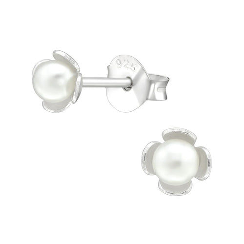 Ohrstecker 925 Silber E - Coat Perle Blume 4mm - chic - net.de