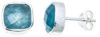 Load image into Gallery viewer, Ohrstecker Aqua Calcit Quadrat 8 mm 925er Sterlingsilber facettiert Rillen Rand - chic - net.de
