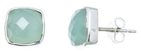 Load image into Gallery viewer, Ohrstecker Aqua Calcit Quadrat 8 mm 925er Sterlingsilber Rand facettiert gewölbt hellblau - chic - net.de
