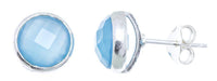 Load image into Gallery viewer, Ohrstecker Aqua Calcit rund 8 mm Rand 925er Sterlingsilber gebürstet facettiert blau - chic - net.de
