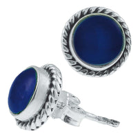 Load image into Gallery viewer, Ohrstecker Chalzedon blau rund Rand Zopfmuster 8 mm Ø 925er Sterling Silber - chic - net.de

