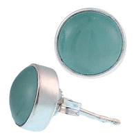 Load image into Gallery viewer, Ohrstecker Chalzedon hellblau rund 8 mm 925er Sterling Silber Rand Stein Silberohrstecker - chic - net.de
