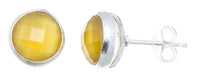 Load image into Gallery viewer, Ohrstecker Citrin rund 8 mm Rand 925er Sterlingsilber gebürstet facettiert gelb - chic - net.de
