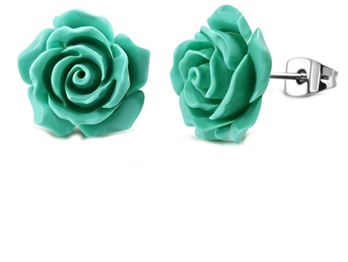 Ohrstecker Edelstahl Resin Rose Blume türkis grün gelb - chic - net.de