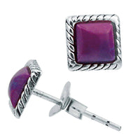 Load image into Gallery viewer, Ohrstecker Howlith Quadrat 6 mm Seilrand 925er Sterlingsilber Stein lila unisex - chic - net.de
