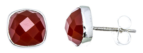 Ohrstecker Karneol Quadrat 8 mm 925er Sterlingsilber Rand facettiert rot gewölbt - chic - net.de