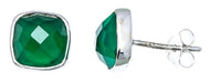 Load image into Gallery viewer, Ohrstecker Onyx Quadrat 8 mm 925er Sterlingsilber Rand facettiert gewölbt grün - chic - net.de
