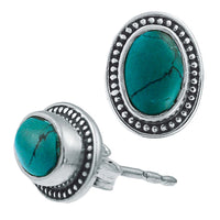 Load image into Gallery viewer, Ohrstecker Türkis oval, silber Rand Zopfmuster Rand Ohrringe 925er Sterlingsilber - chic - net.de

