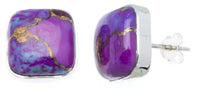 Load image into Gallery viewer, Ohrstecker Türkis Quadrat 12 mm Rand 925er Sterlingsilber Stein violett Steinohrstecker - chic - net.de
