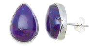 Load image into Gallery viewer, Ohrstecker Türkis Tropfen 15 mm Rand 925er Sterlingsilber Stein violett Steinohrstecker - chic - net.de
