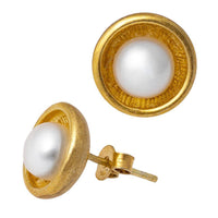 Load image into Gallery viewer, Ohrstecker vergoldet Perle 925er Silber Kelch Rillen gebürstet 12 mm Goldschmiedearbeit - chic - net.de
