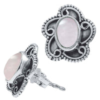 Load image into Gallery viewer, Ohrstecker weißer Stein Mondstein oval, silber Rand Blume Ohrringe 925er Sterlingsilber - chic - net.de
