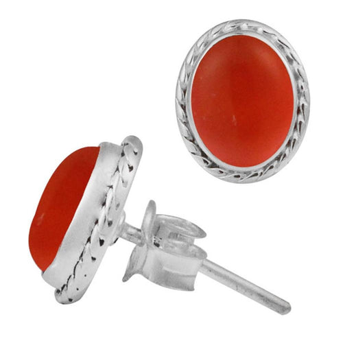 Ohrstecker Zopf Rand Karneol oval 10 mm 925er Sterling Silber Stein Silberohrstecker - chic - net.de