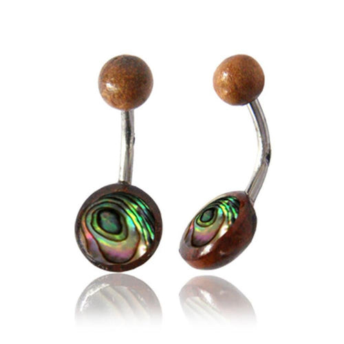 Organic Abalone Tamarind Holz braun bunt Bauchnabelpiercing Scheibe Bananenpiercing Edelstahl - chic - net.de