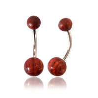Load image into Gallery viewer, Organic Bauchnabelpiercing Tamarinden Holz 2 Kugeln Bananenpiercing Edelstahl braun - chic - net.de
