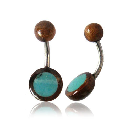 Organic Türkis Tamarind Holz braun Bauchnabelpiercing Scheibe Bananenpiercing Edelstahl - chic - net.de