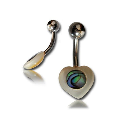 Paua Abalone Bauchnabelpiercing Herz Perlmutt Bananenpiercing Edelstahl 1,6 mm bunt weiß - chic - net.de