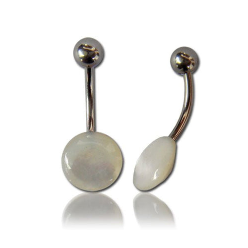 Perlmutt Scheibe Bauchnabelpiercing Kugel Bananenpiercing Edelstahl weiß schillernd - chic - net.de