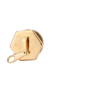 Load image into Gallery viewer, A gold stainless steel Tunnel Plug Schraubplug with a hexagonal shape, flat top, and small pull-tab resembling a zipper accessory, isolated on a white background.

