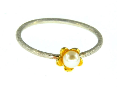 Ring Silber 925 vergoldet Perle Blume 1mm gebürstet - chic - net.de
