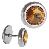 Load image into Gallery viewer, Schraubverschluss Fake Piercing Edelstahl silbern groß orange Zirkonia Ø 14 mm - chic - net.de
