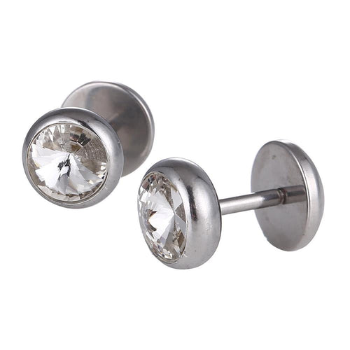 Schraubverschluss Fake Piercing Expander Edelstahl silber Farben großer weißer Zirkonia Stein Ø 14 mm - chic - net.de