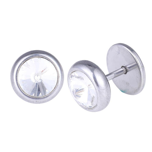 Schraubverschluss Fake Piercing Expander Edelstahl silberfarben großer Zirkonia Stein - chic - net.de