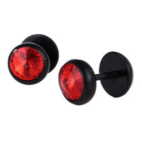 Load image into Gallery viewer, Schraubverschluss Fake Piercing Expander roter Zirkonia Stein Halbrund schwarz Edelstahl - chic - net.de
