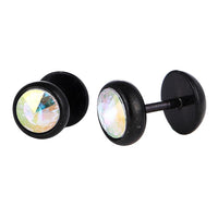 Load image into Gallery viewer, Schraubverschluss Fake Piercing Expander Zirkonia Stein weiß Halbrund schwarz Edelstahl - chic - net.de

