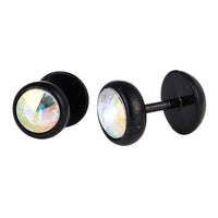 Load image into Gallery viewer, Schraubverschluss Fake Piercing Expander Zirkonia Stein weiß Halbrund schwarz Edelstahl - chic - net.de
