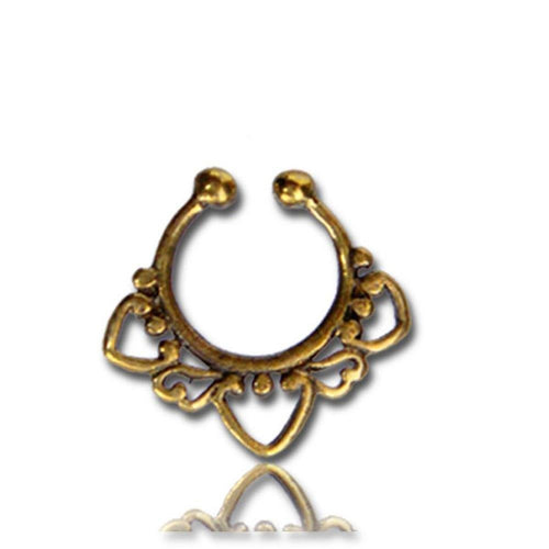 Septum Fake Piercing Nasenringe Herzen Punkte Messing goldfarben nickelfrei antik exotisch - chic - net.de