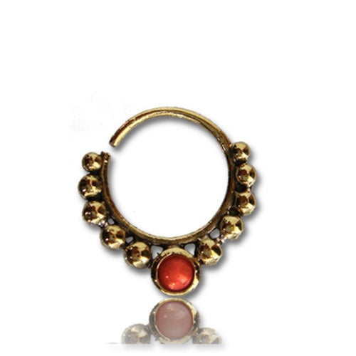 Septum Piercing Nasenringe Achat rot Kugeln Messing 1 mm golden antik Ohrring - chic - net.de
